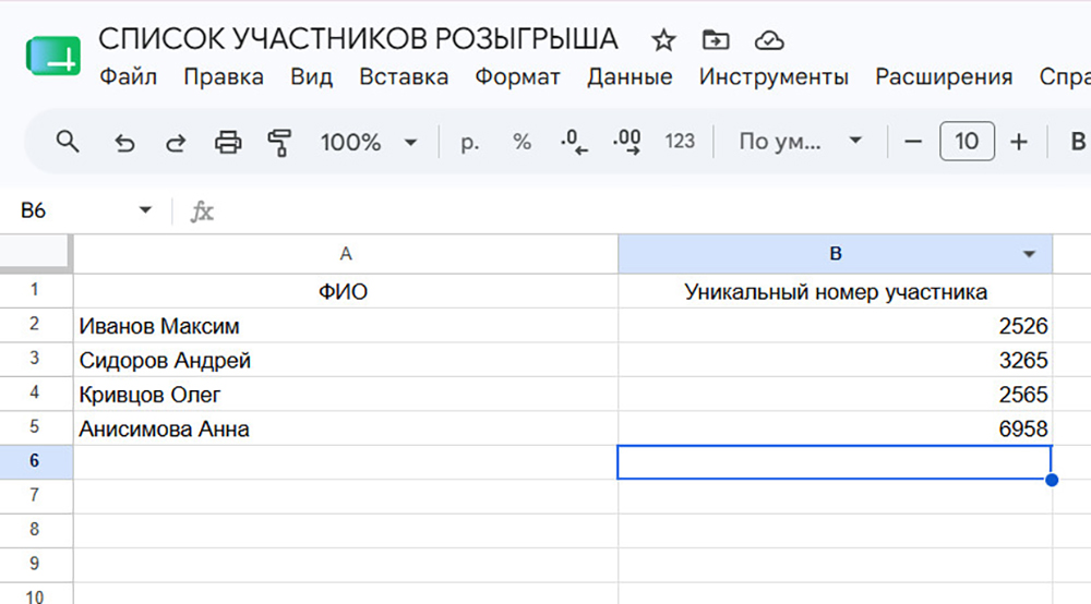 Список УЧАСТНИКОВ РОЗЫГРЫША